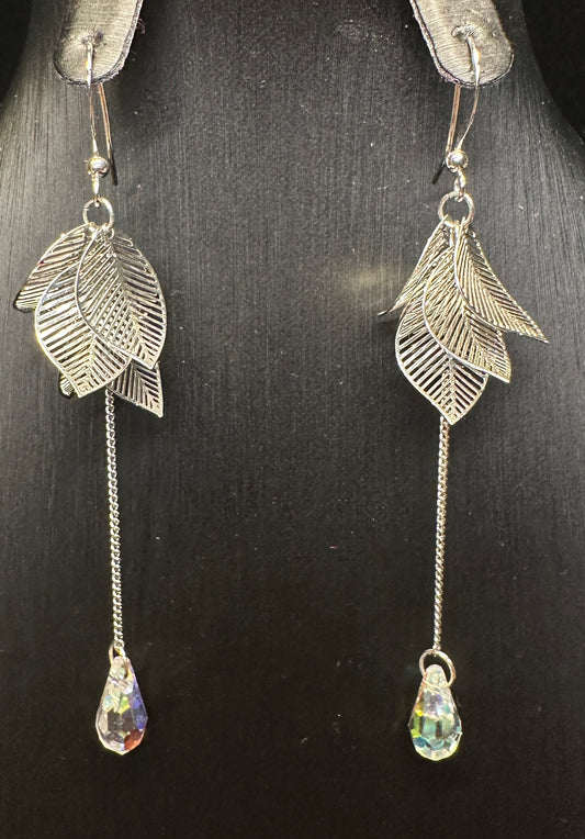 Luna's Sigh Ear Hooks | Silver Leaf Design with Teardrop Drop