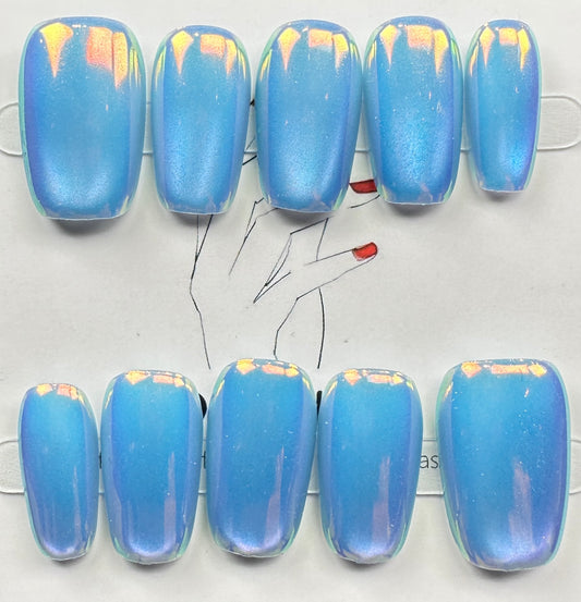 handmade press on nails Australia | Aurora Chrome Shimmer Edition | medium square