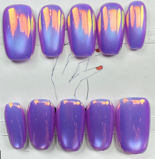 handmade press on nails Australia | Aurora Chrome Shimmer Edition | medium square