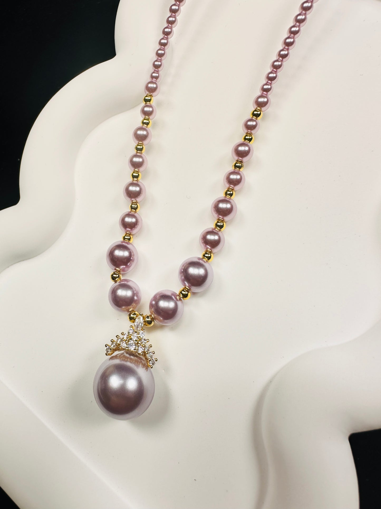 Violet Vertex · Lavender Pearl & Stone Pendant Necklace