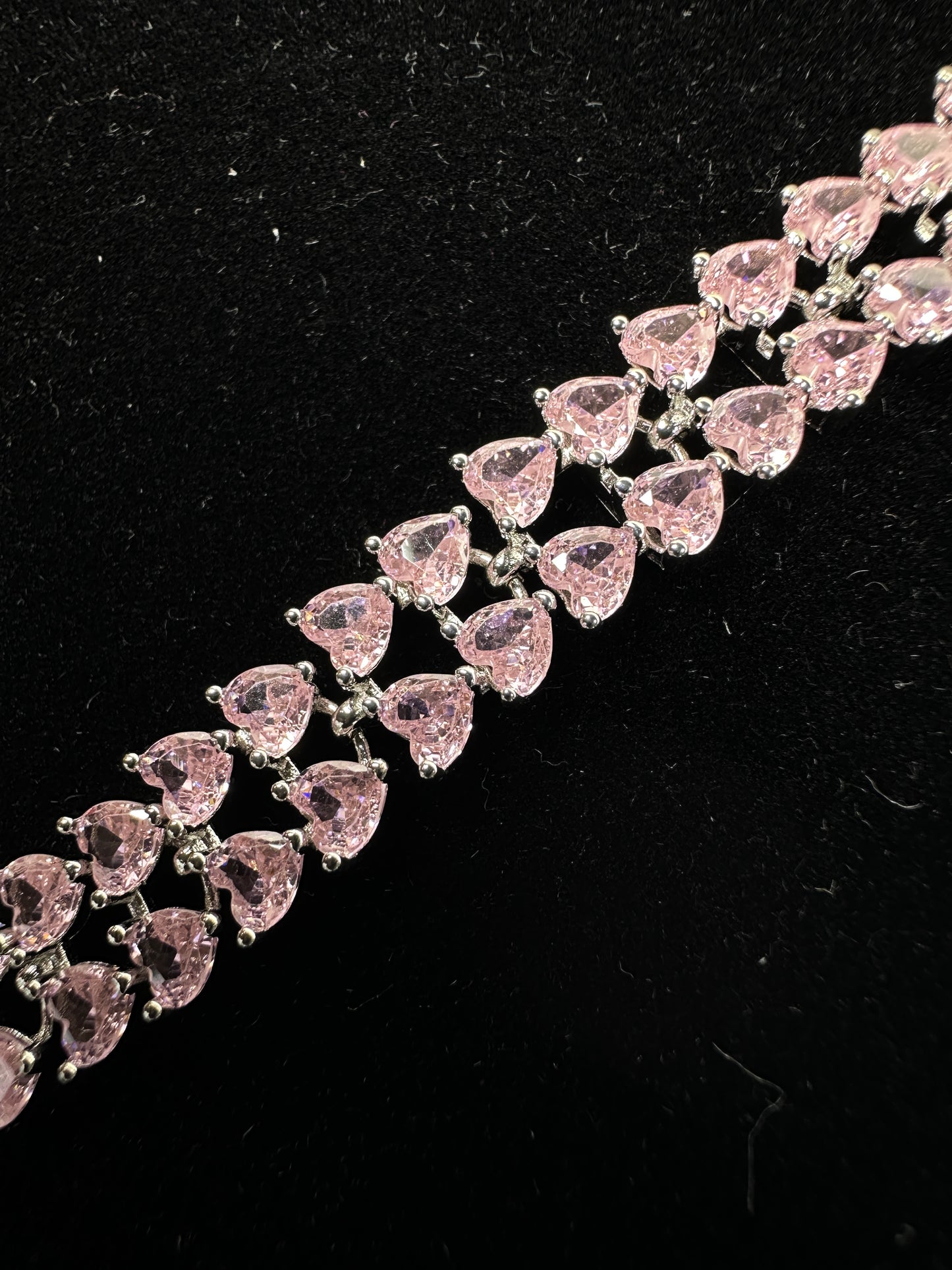 Romantic Double-Row Pink Heart Cubic Zirconia Tennis Bracelet | Premium Gold-Plated Brass, Adjustable 17-18cm Length