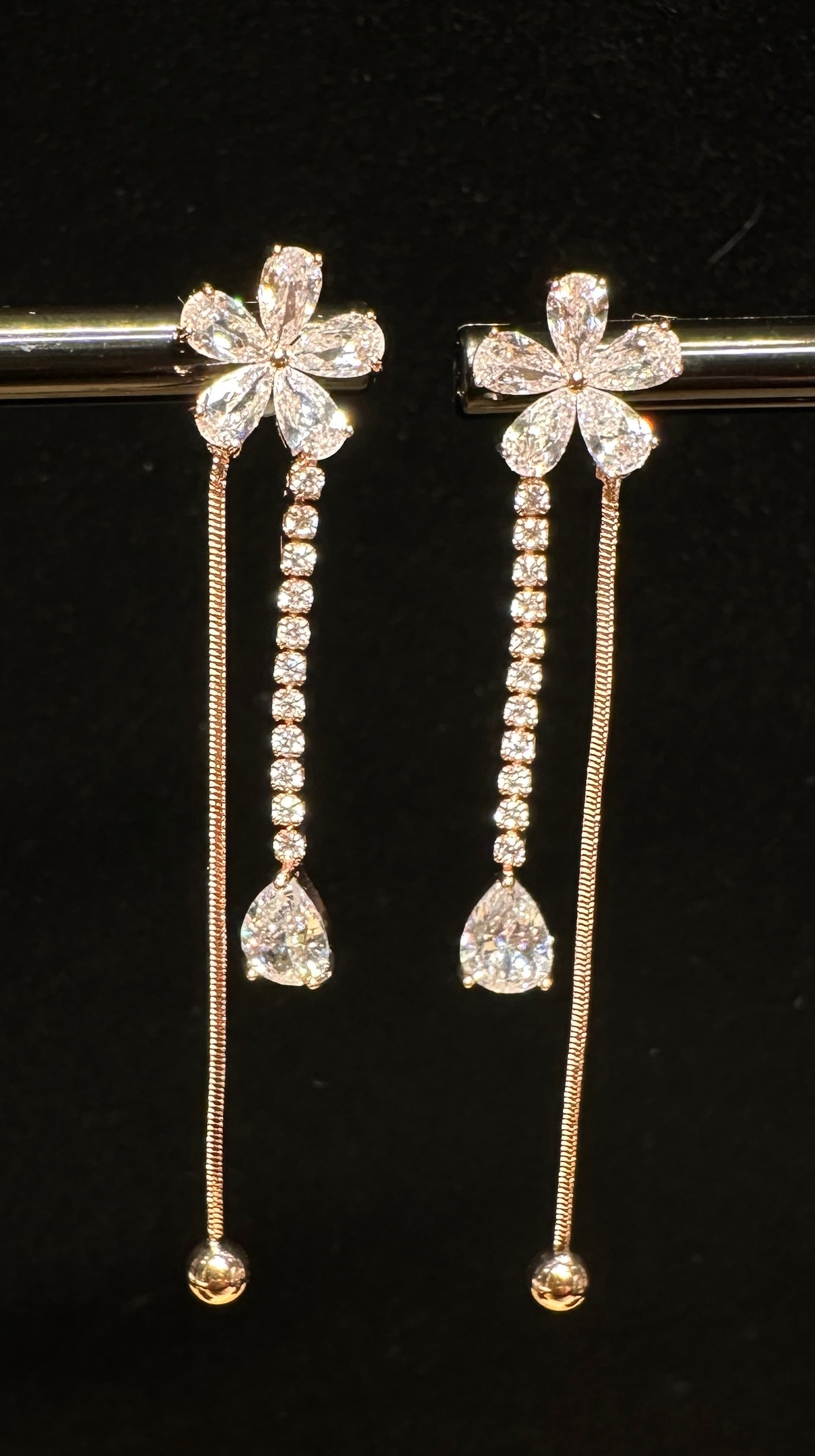 Aurora's Bloom Drop Earrings | Floral Design in Rose Gold Tone