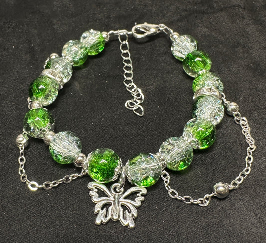 Forest Wing Whisper Bracelet | Butterfly & Green Glass Beads