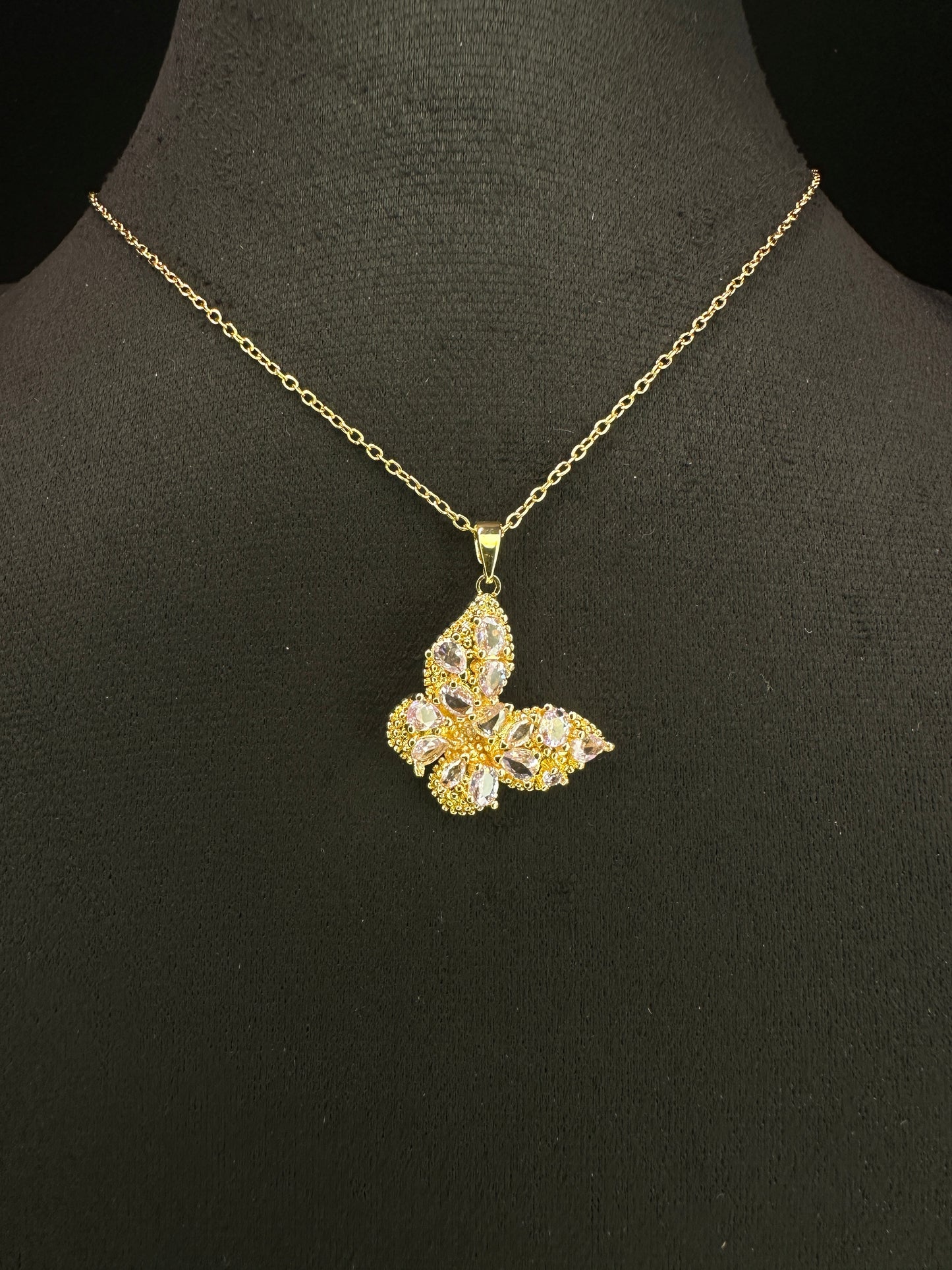 Gilded Blush Aura Pendant | Pink & Gold Butterfly Necklace