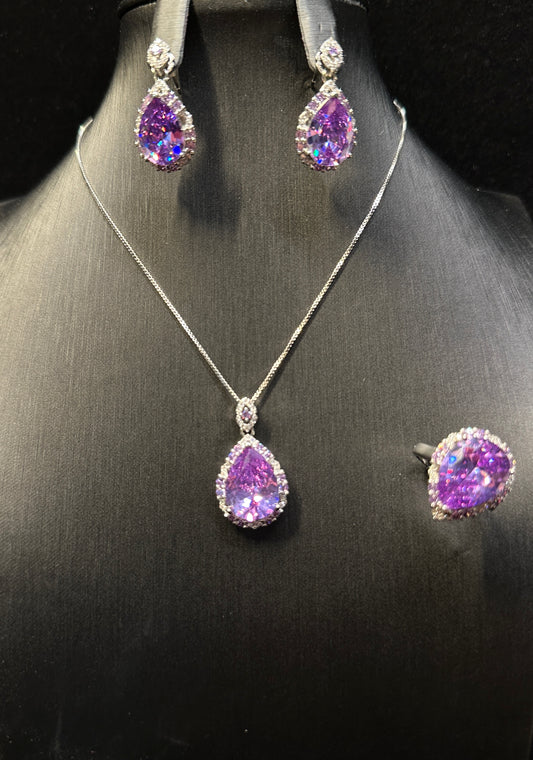Violet Whisper Jewelry Set | Necklace, Ring, Earrings
