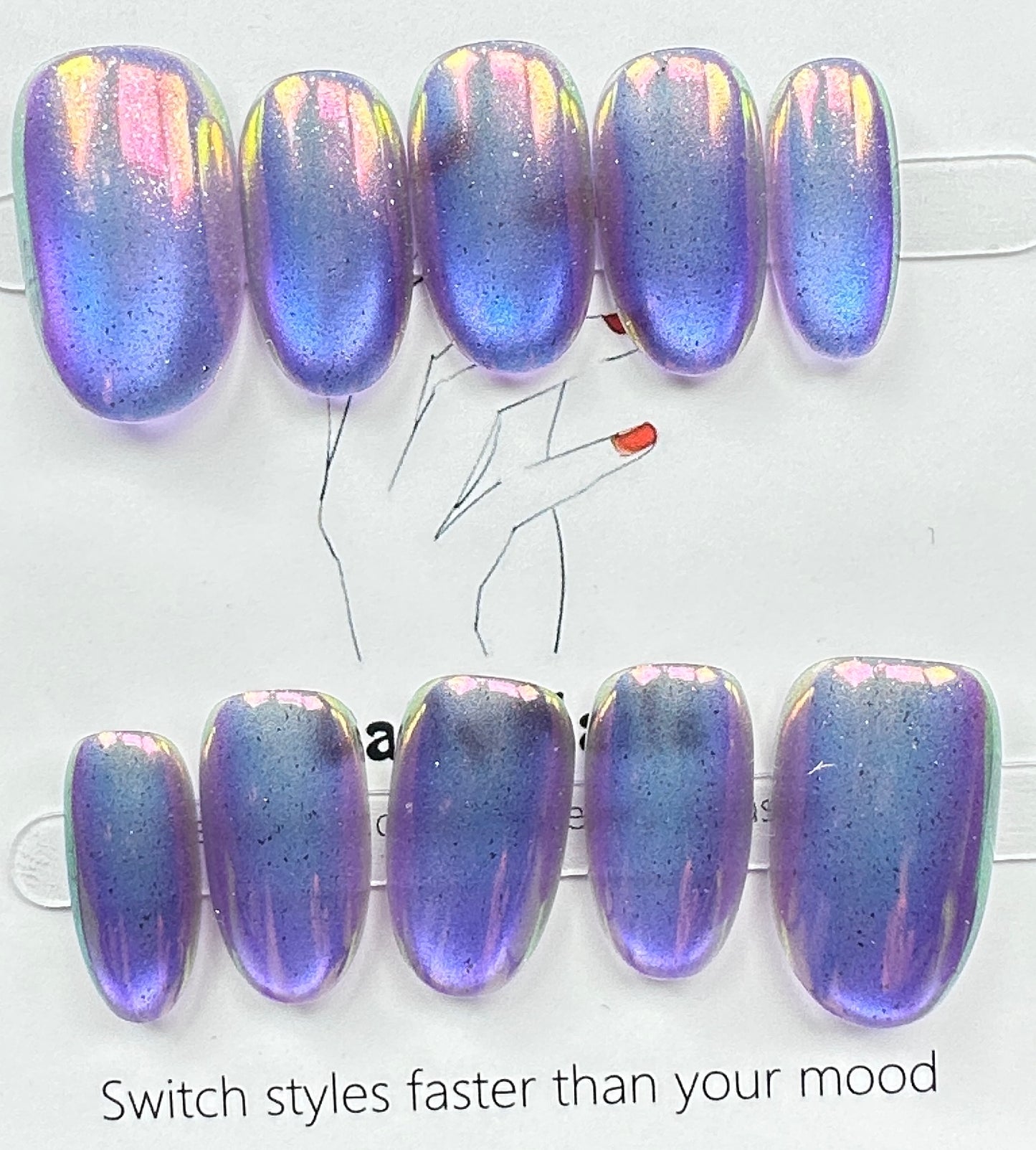handmade press on nails Australia | Aurora Chrome Shimmer Edition | medium round