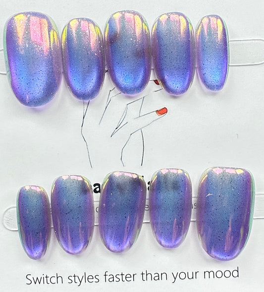 handmade press on nails Australia | Aurora Chrome Shimmer Edition | medium round