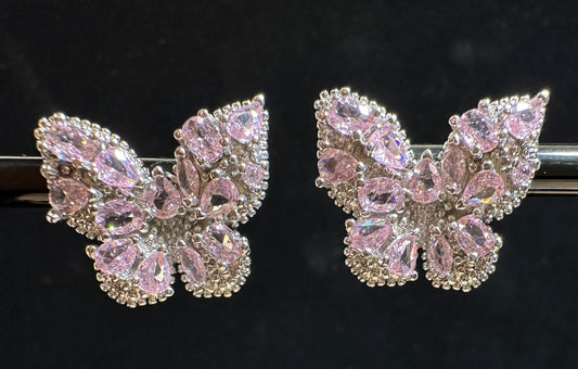Blush Aura Wing Stud Earrings | Pink CZ & Gold-Plated Copper