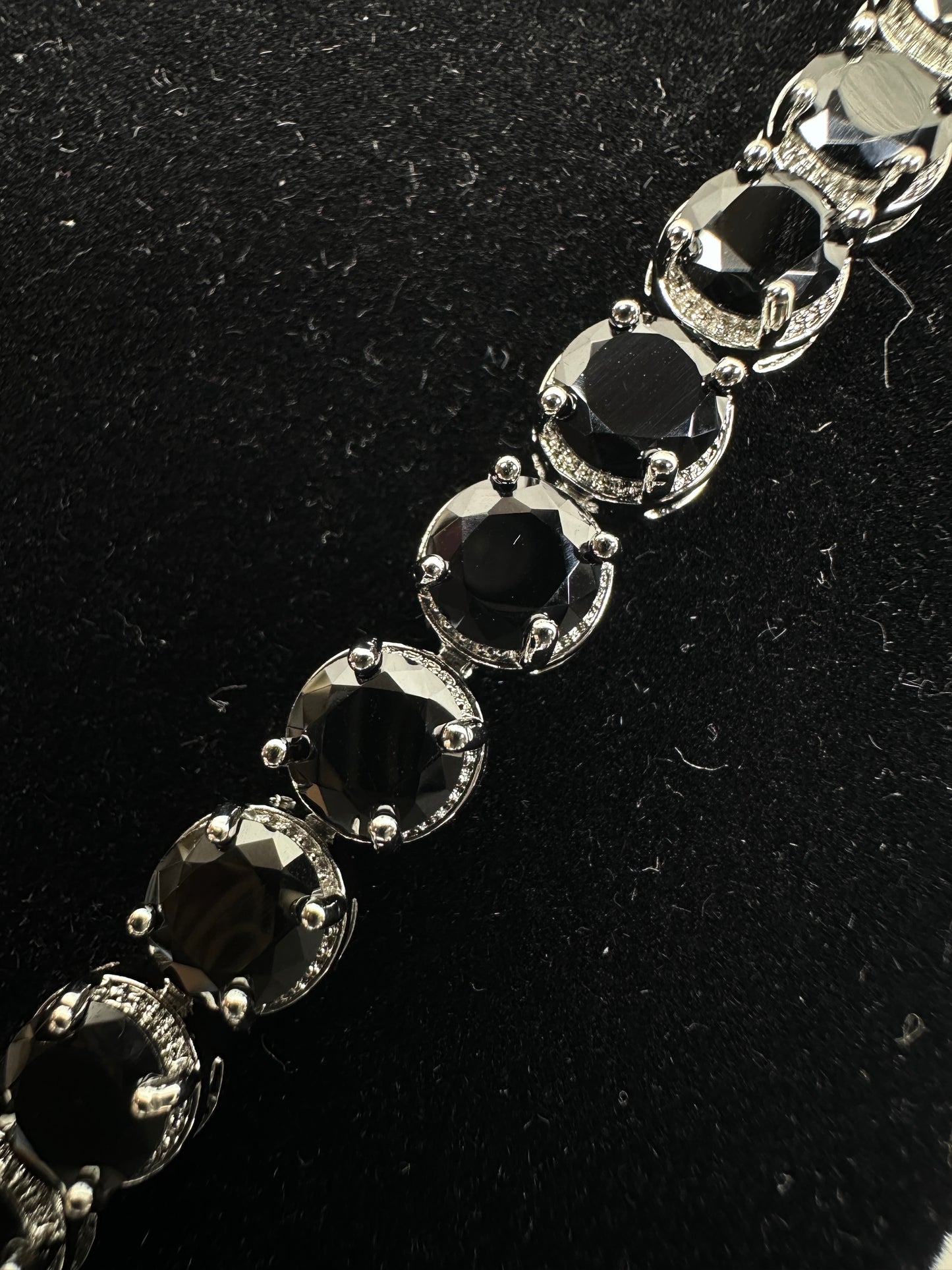 Bold Black Round Cubic Zirconia Tennis Bracelet | Premium Platinum-Plated Brass, Seamless Fixed 18cm Length