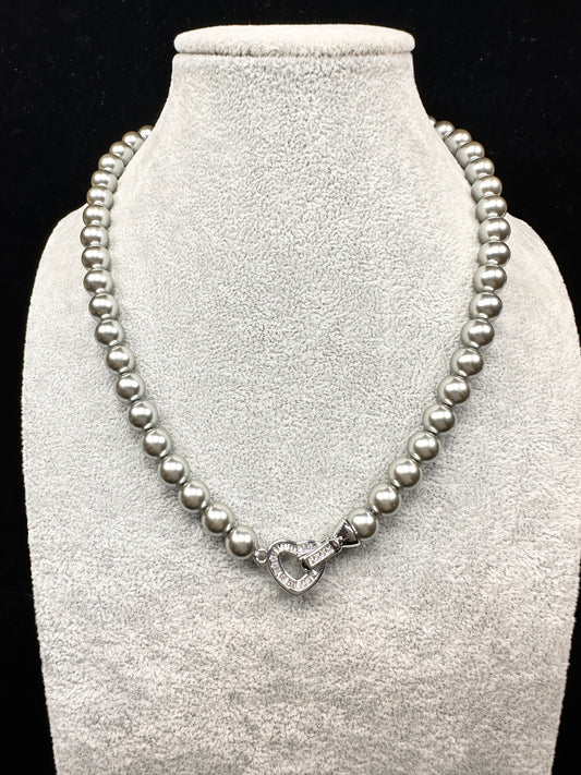 Secret Heart Grey Pearl Convertible Necklace