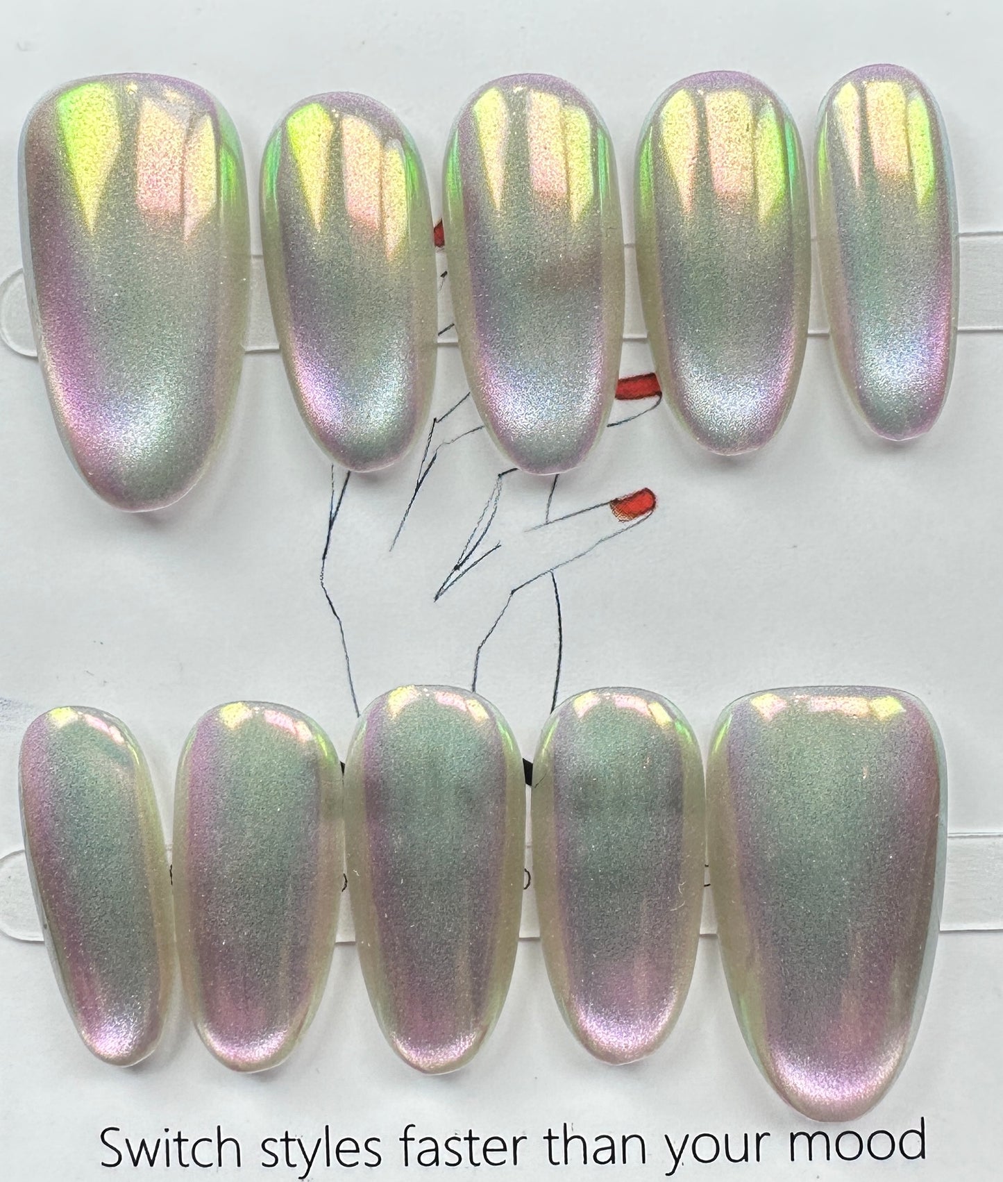 handmade press on nails Australia | Aurora Chrome Shimmer Edition | medium oval