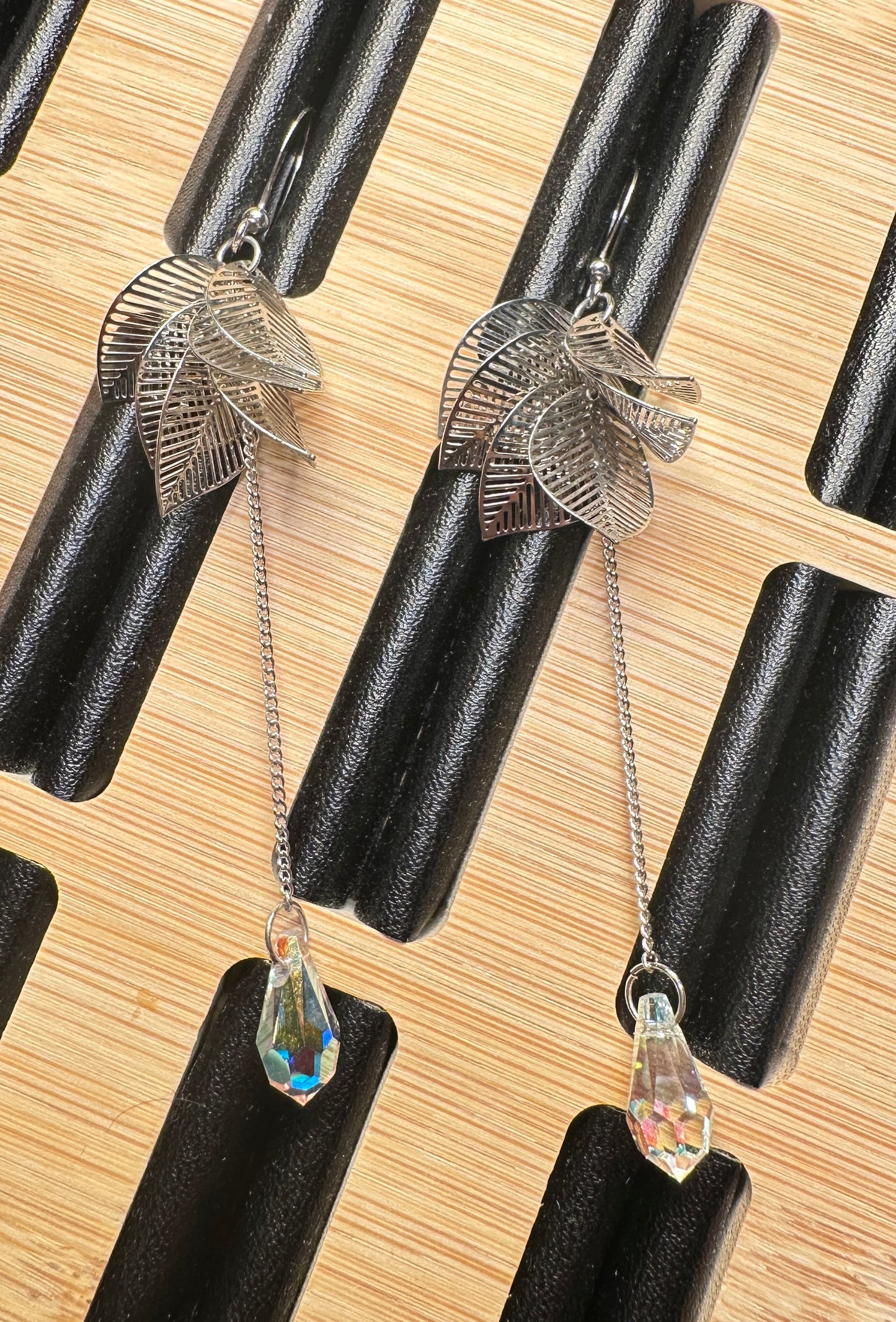 Luna's Sigh Ear Hooks | Silver Leaf Design with Teardrop Drop