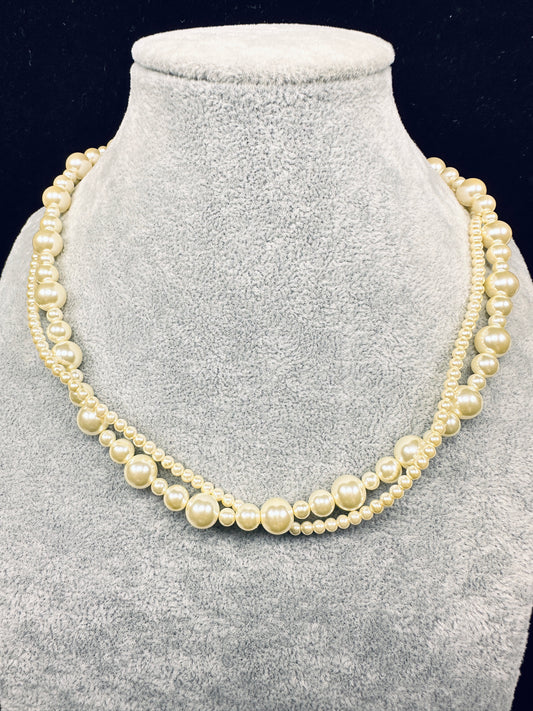 Magnetic Dual-Strand Champagne Pearl Necklace
