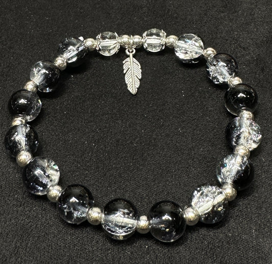 Midnight Whisper Bracelet | Feather & Black Glass Beads