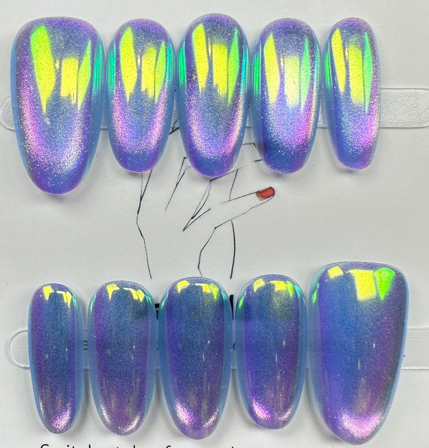 handmade press on nails Australia | Aurora Chrome Shimmer Edition | medium oval