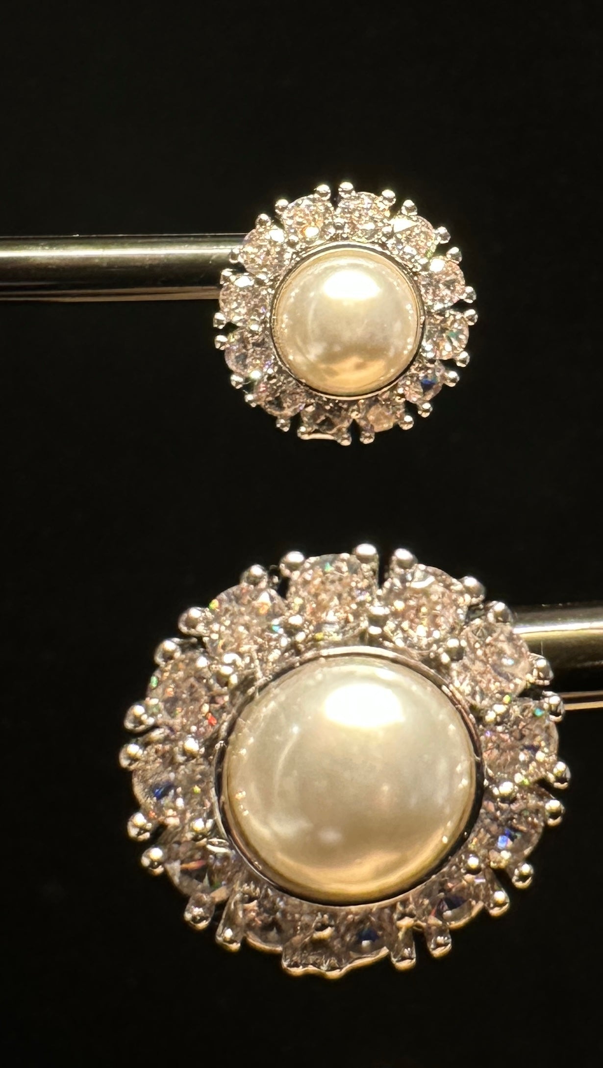 Lustrous Halo Pearl Stud Earrings | Elegant Pearl and Crystal Design