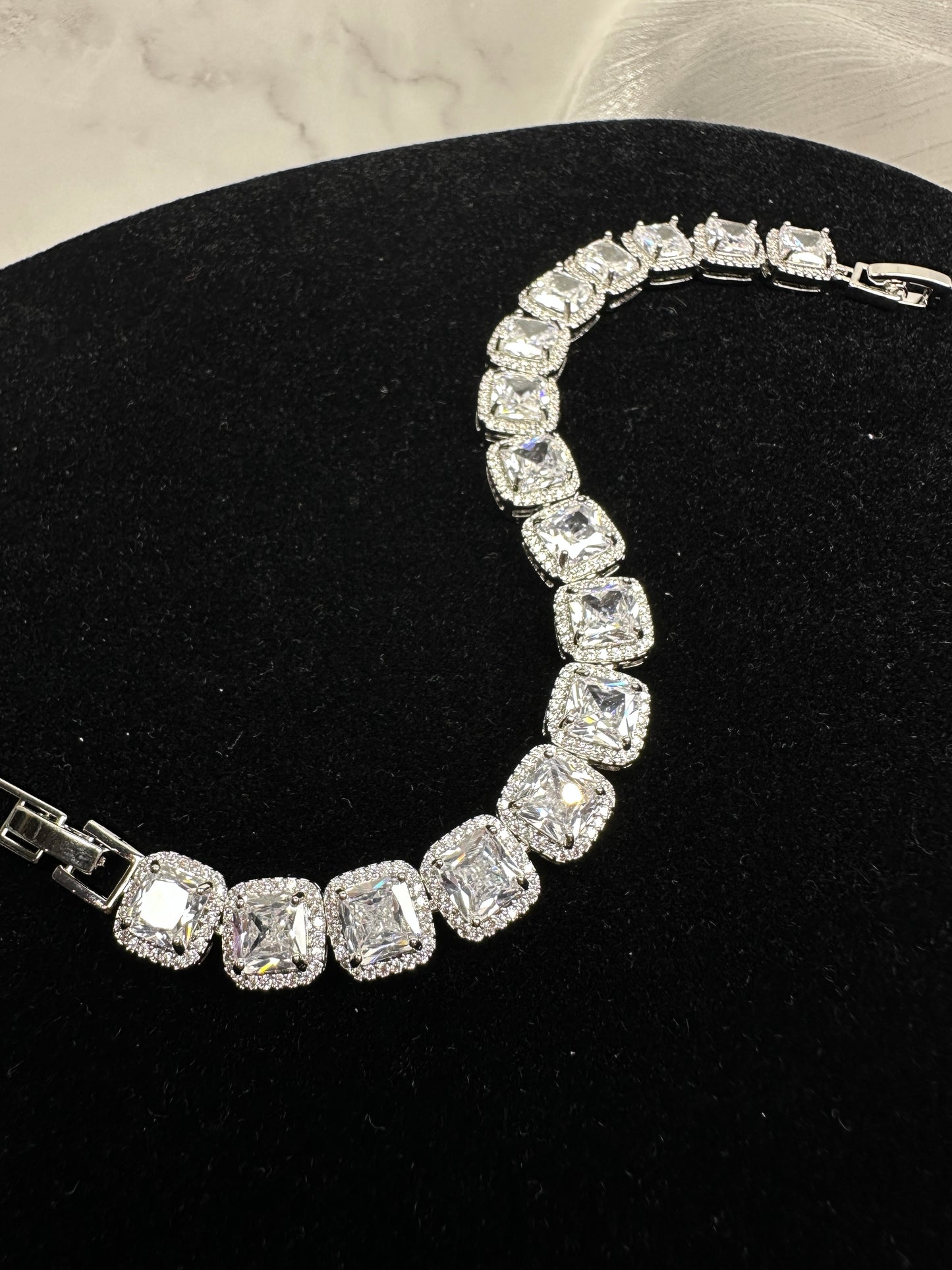 18K Gold Plated Cushion-Cut Cubic Zirconia Tennis Bracelet | Adjustable 16.5cm - 18cm Sparkly Square CZ Bracelet for Women