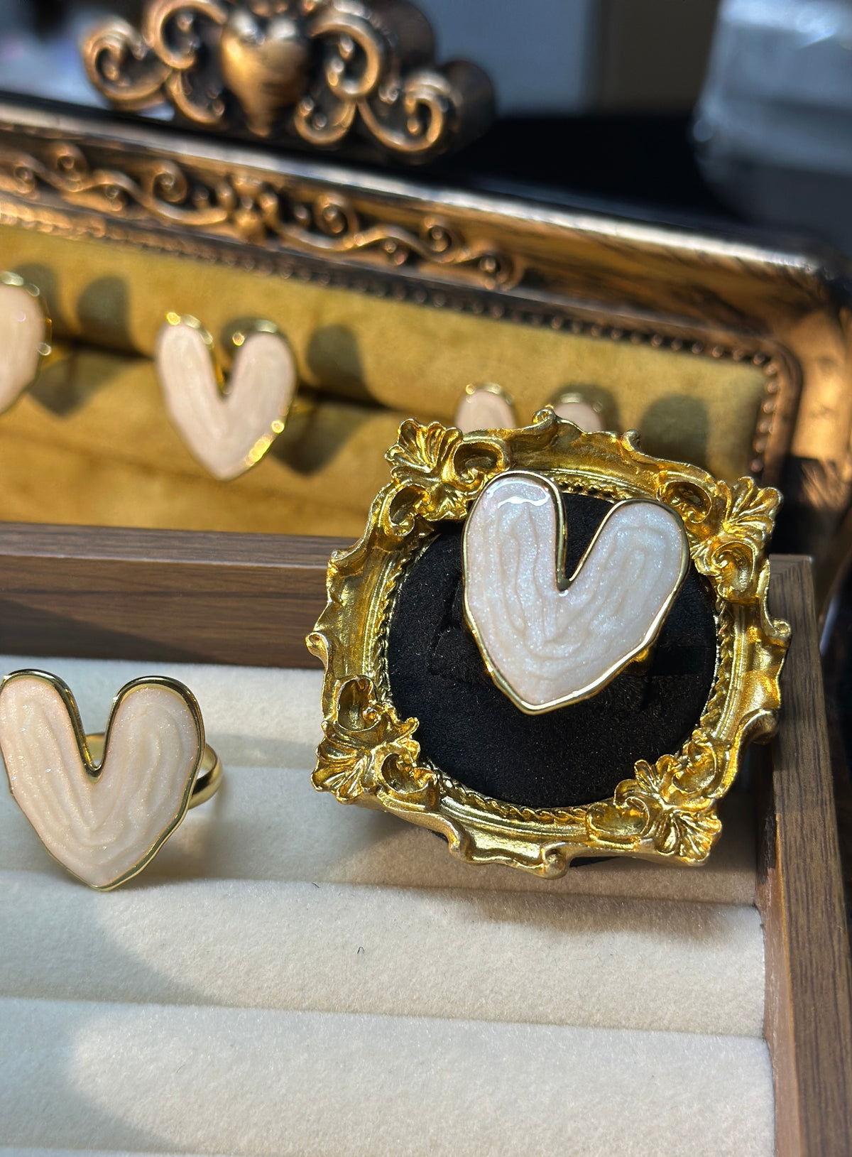 Ivory Enamel Heart Adjustable Ring