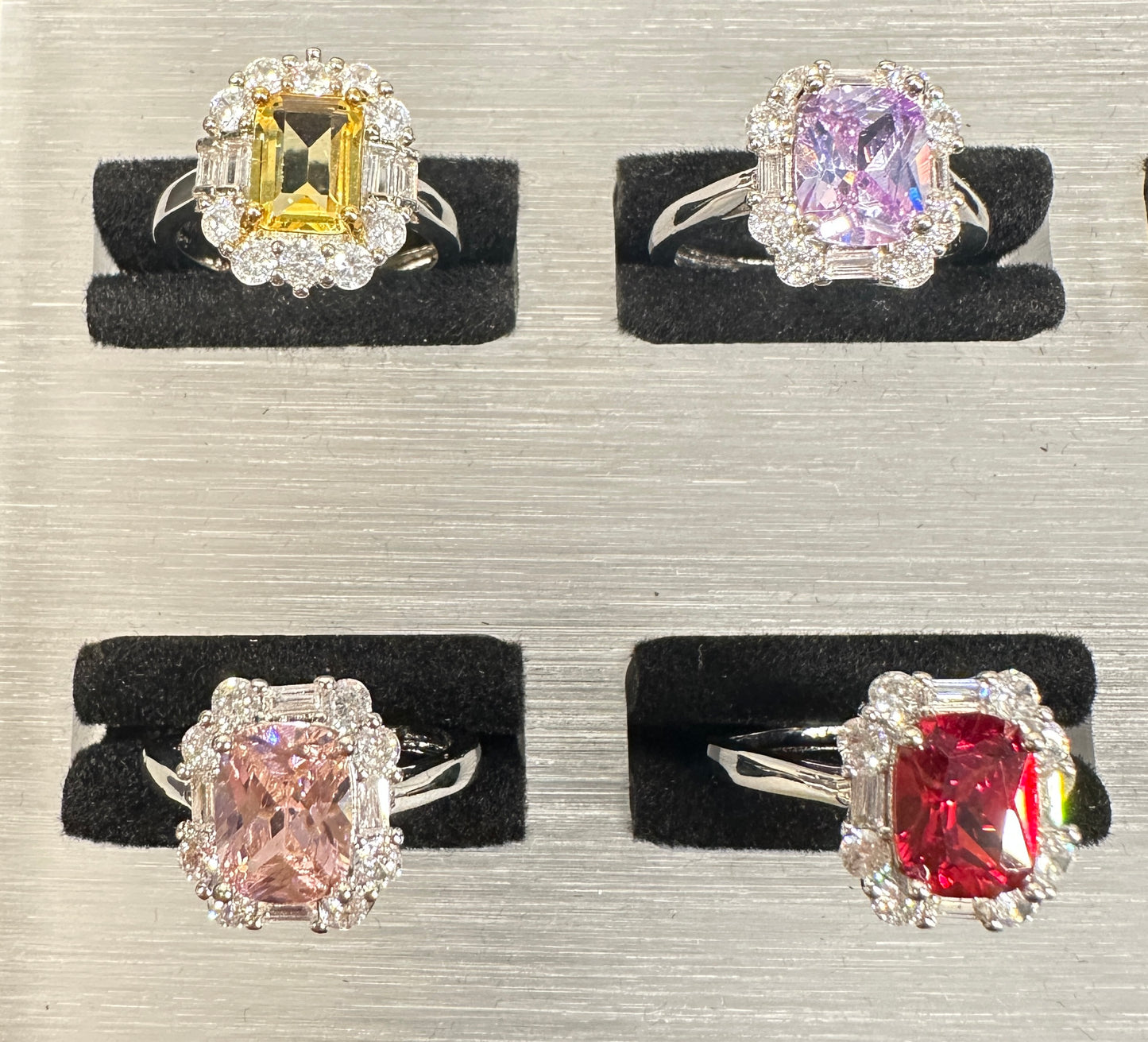 Teresa Adjustable Rectangle Ring | Geometric Halo Ring