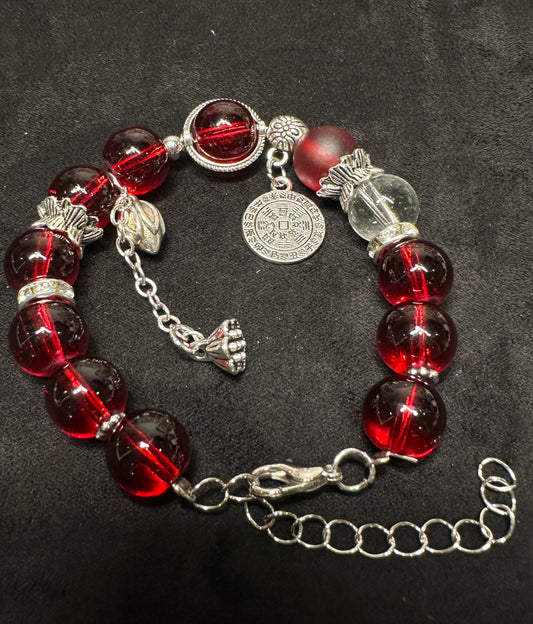 Vermillion Balance Adjustable Bracelet | Lotus & Bagua Charm