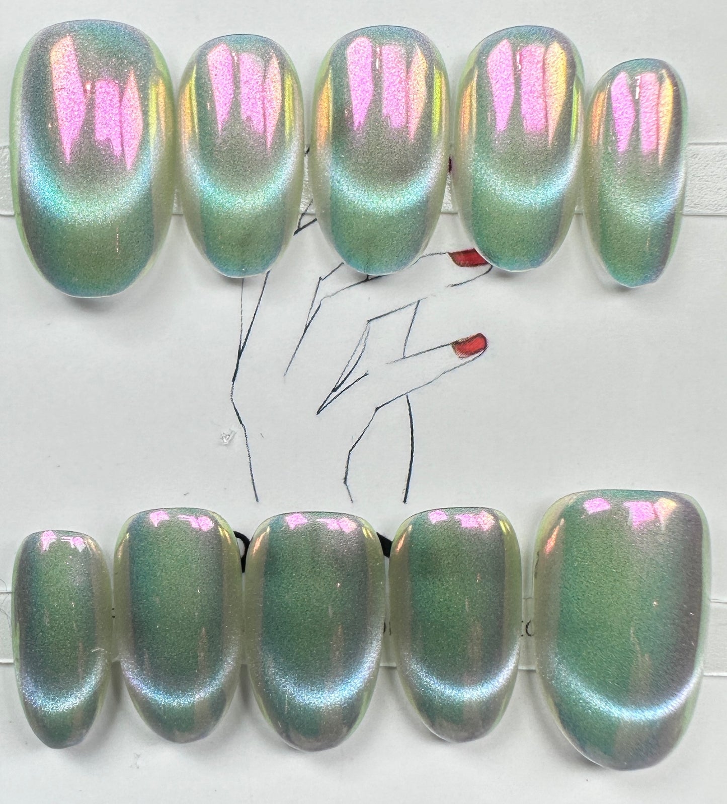 handmade press on nails Australia | Aurora Chrome Shimmer Edition | short oval