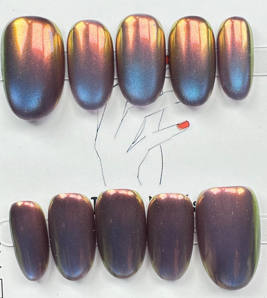 handmade press on nails Australia | Aurora Chrome Shimmer Edition | medium round