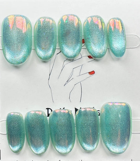 handmade press on nails Australia | Aurora Chrome Shimmer Edition | short round
