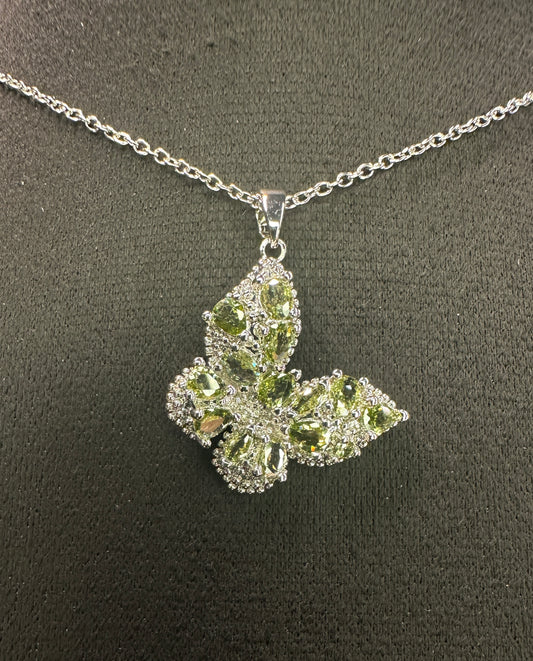 Verdant Wing Pendant | Olive Green Stone Butterfly Necklace