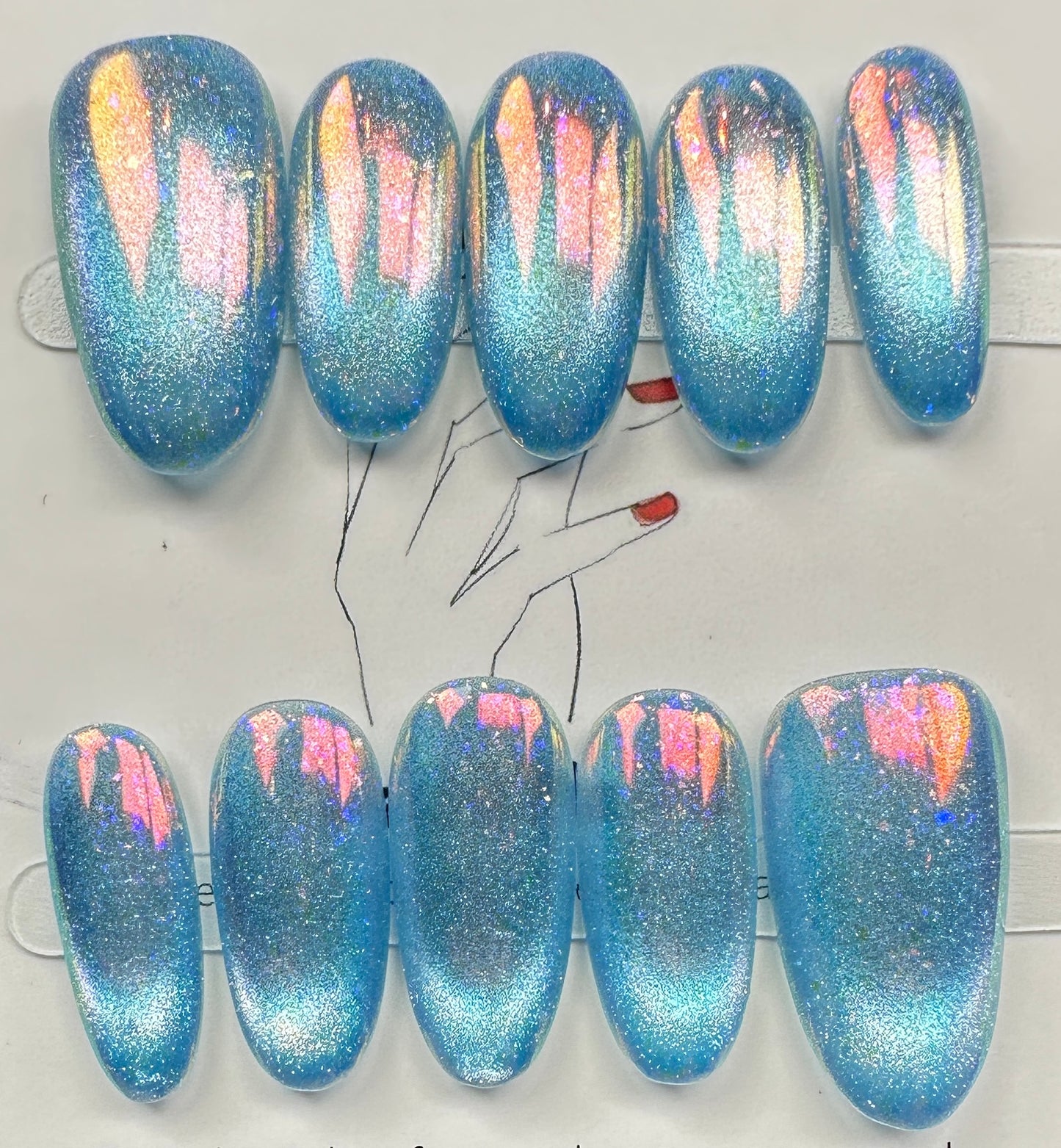 handmade press on nails Australia | Aurora Chrome Shimmer Edition | medium round