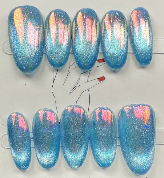 handmade press on nails Australia | Aurora Chrome Shimmer Edition | medium round