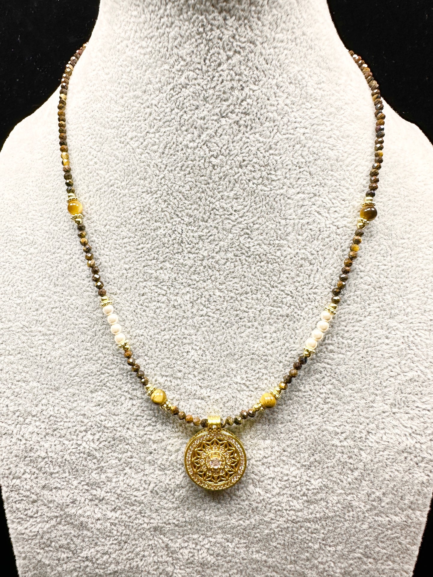 The Compass Guide Necklace (Tiger's Eye & Pearl)