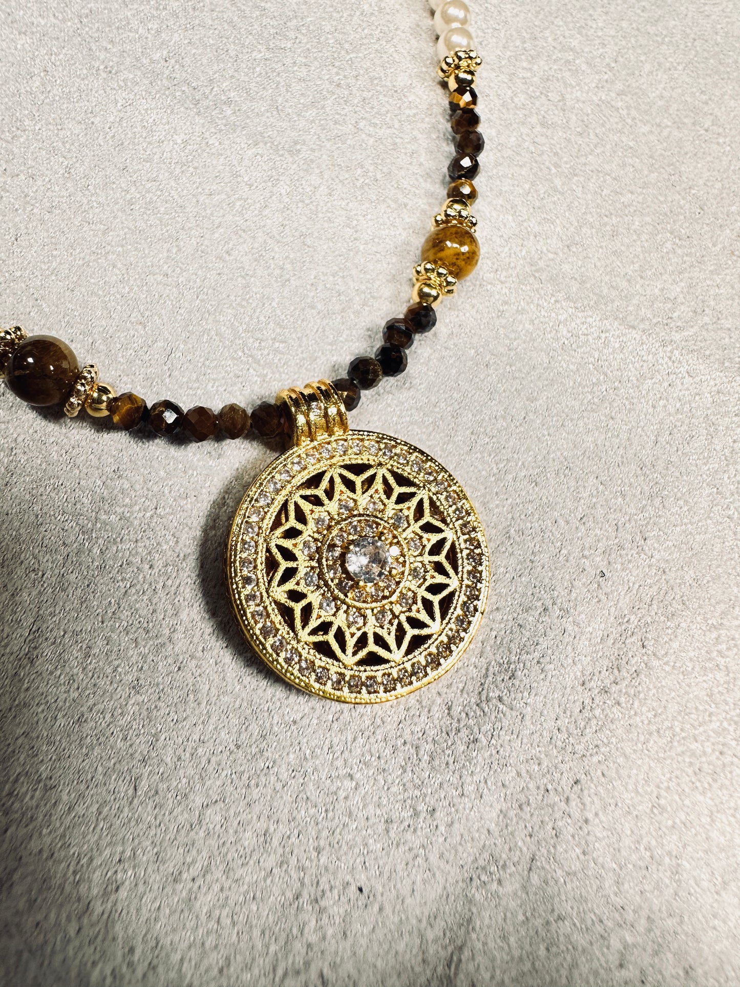 The Compass Guide Necklace (Tiger's Eye & Pearl)