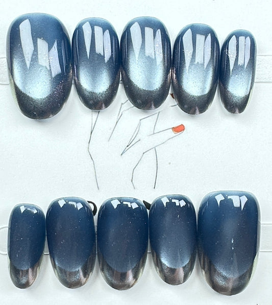 handmade press on nails Australia | Aurora Chrome Shimmer Edition | medium round
