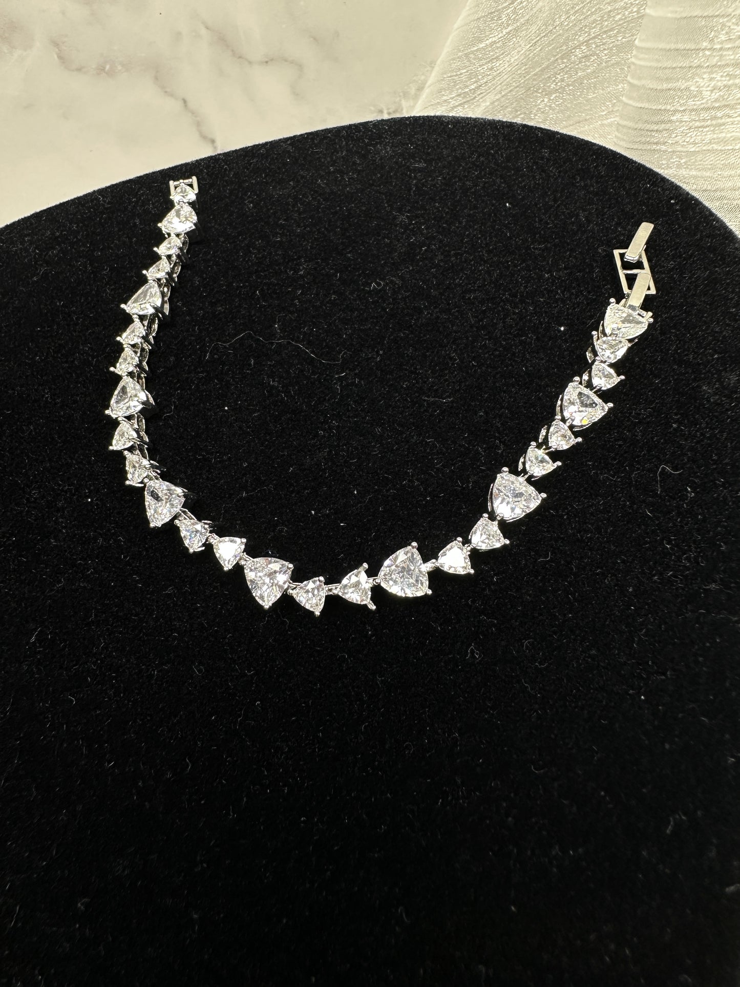 Artisan Milgrain Bezel Triangle Cubic Zirconia Tennis Bracelet | Premium Gold-Plated Brass, Adjustable 17-18.5cm Length