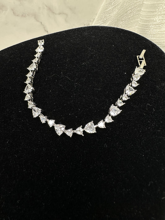 Artisan Milgrain Bezel Triangle Cubic Zirconia Tennis Bracelet | Premium Gold-Plated Brass, Adjustable 17-18.5cm Length