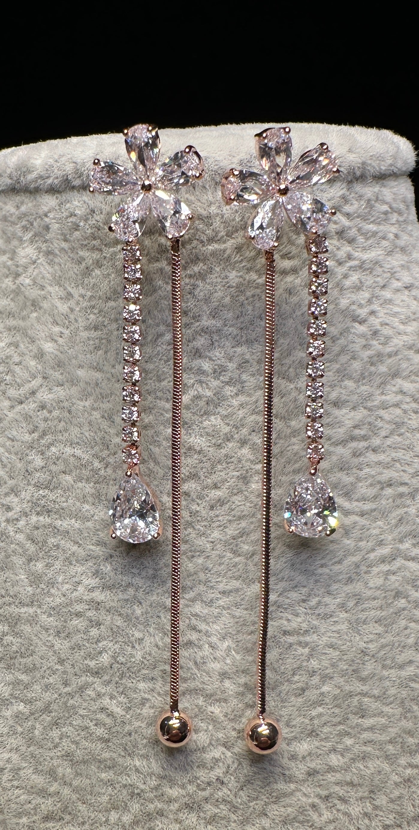 Aurora's Bloom Drop Earrings | Floral Design in Rose Gold Tone