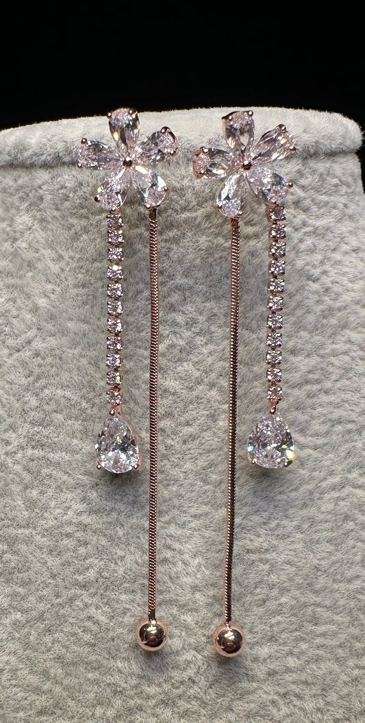 Aurora's Bloom Drop Earrings | Floral Design in Rose Gold Tone