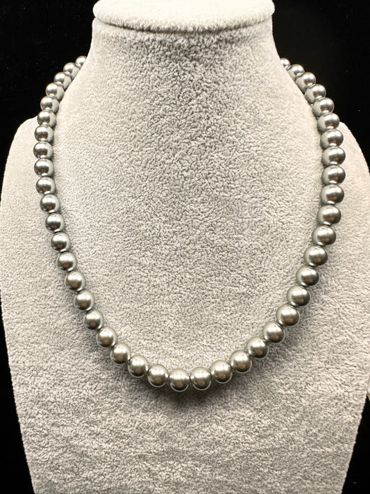 Grey Simulated Pearl Butterfly Necklace | Mother-of-Pearl Clasp