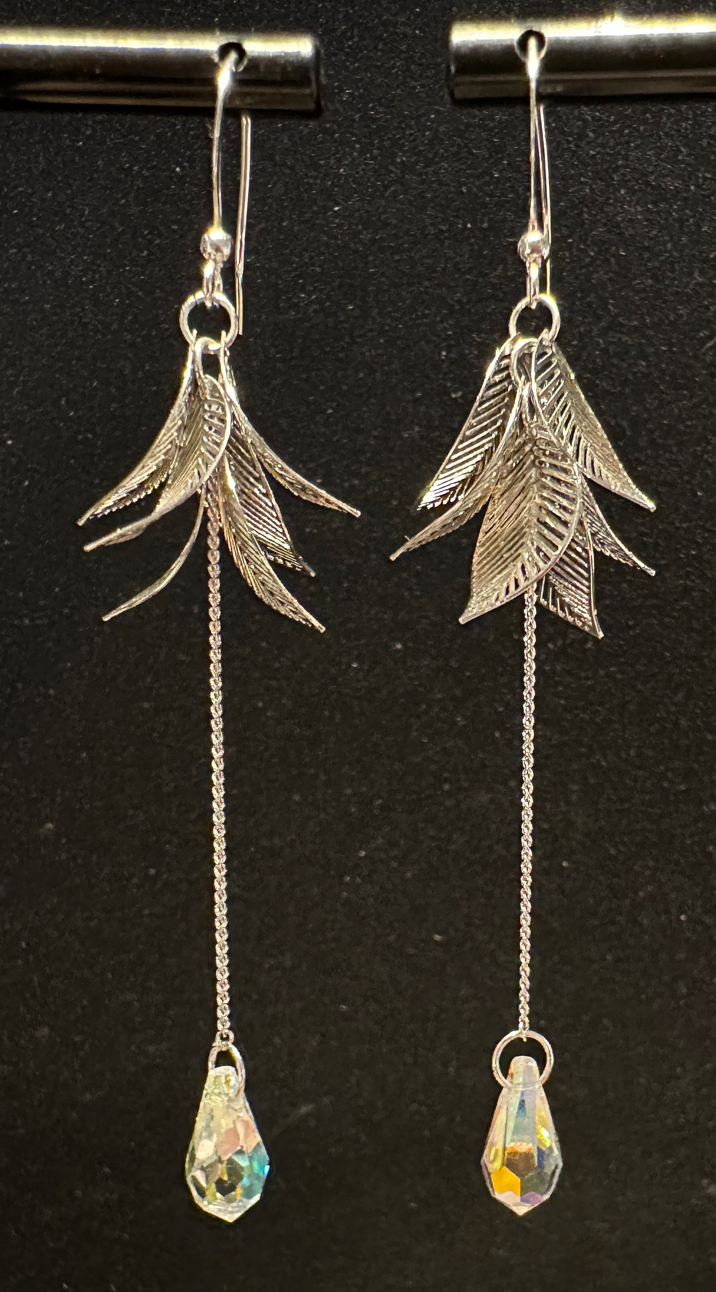 Luna's Sigh Ear Hooks | Silver Leaf Design with Teardrop Drop
