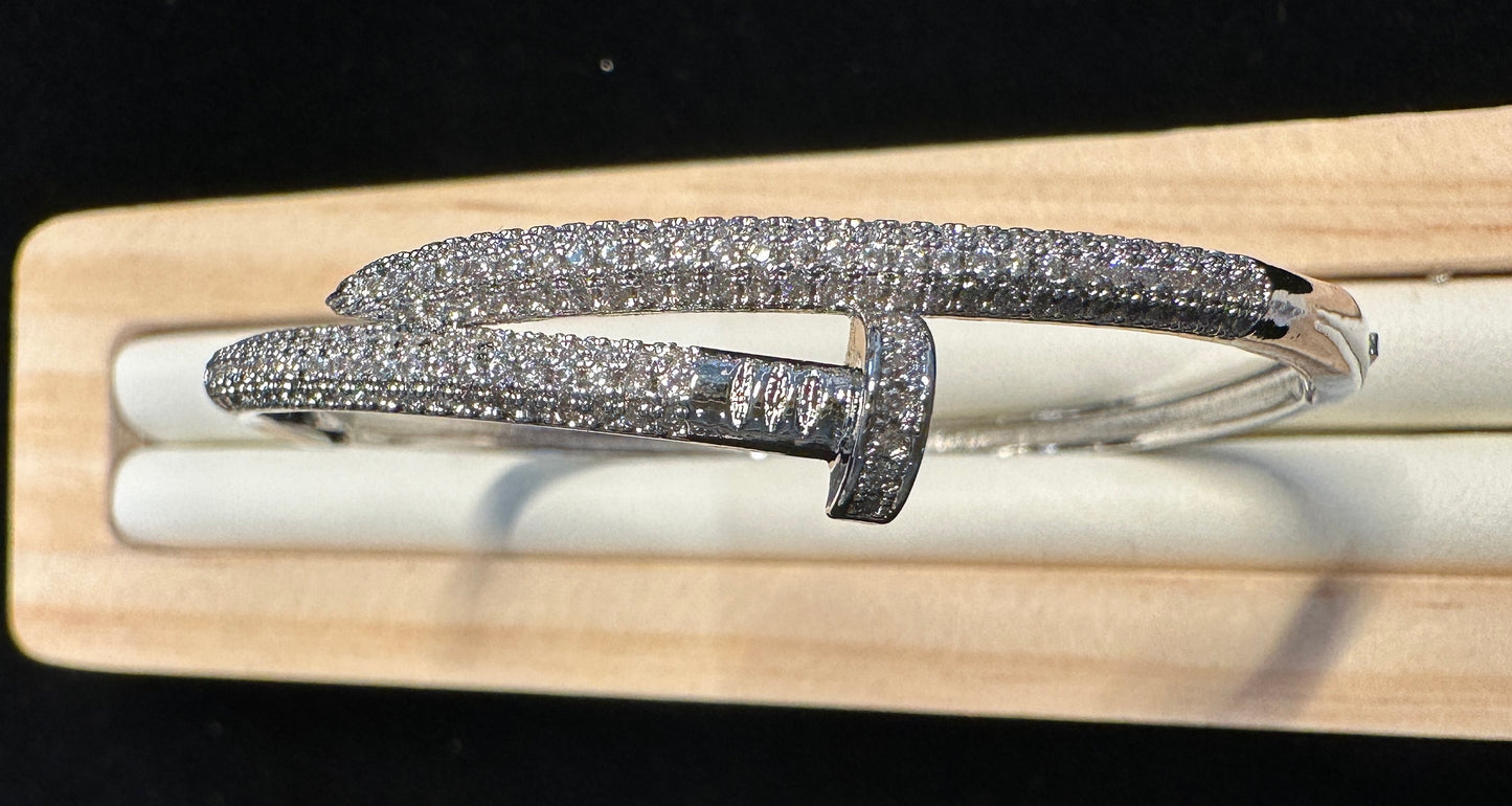Helix Stone Bangle | Industrial Nail Design with White Stones
