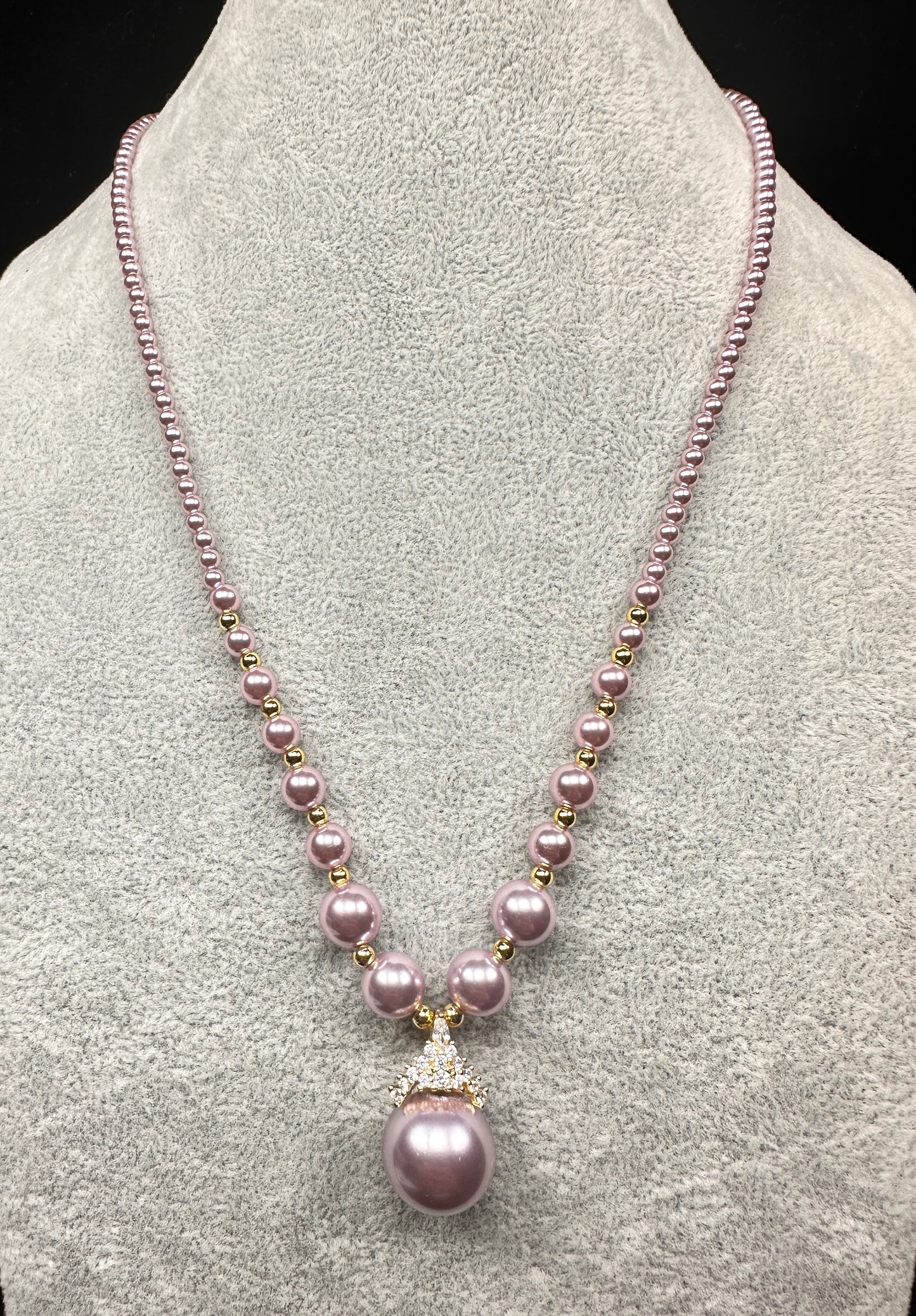 Violet Vertex · Lavender Pearl & Stone Pendant Necklace