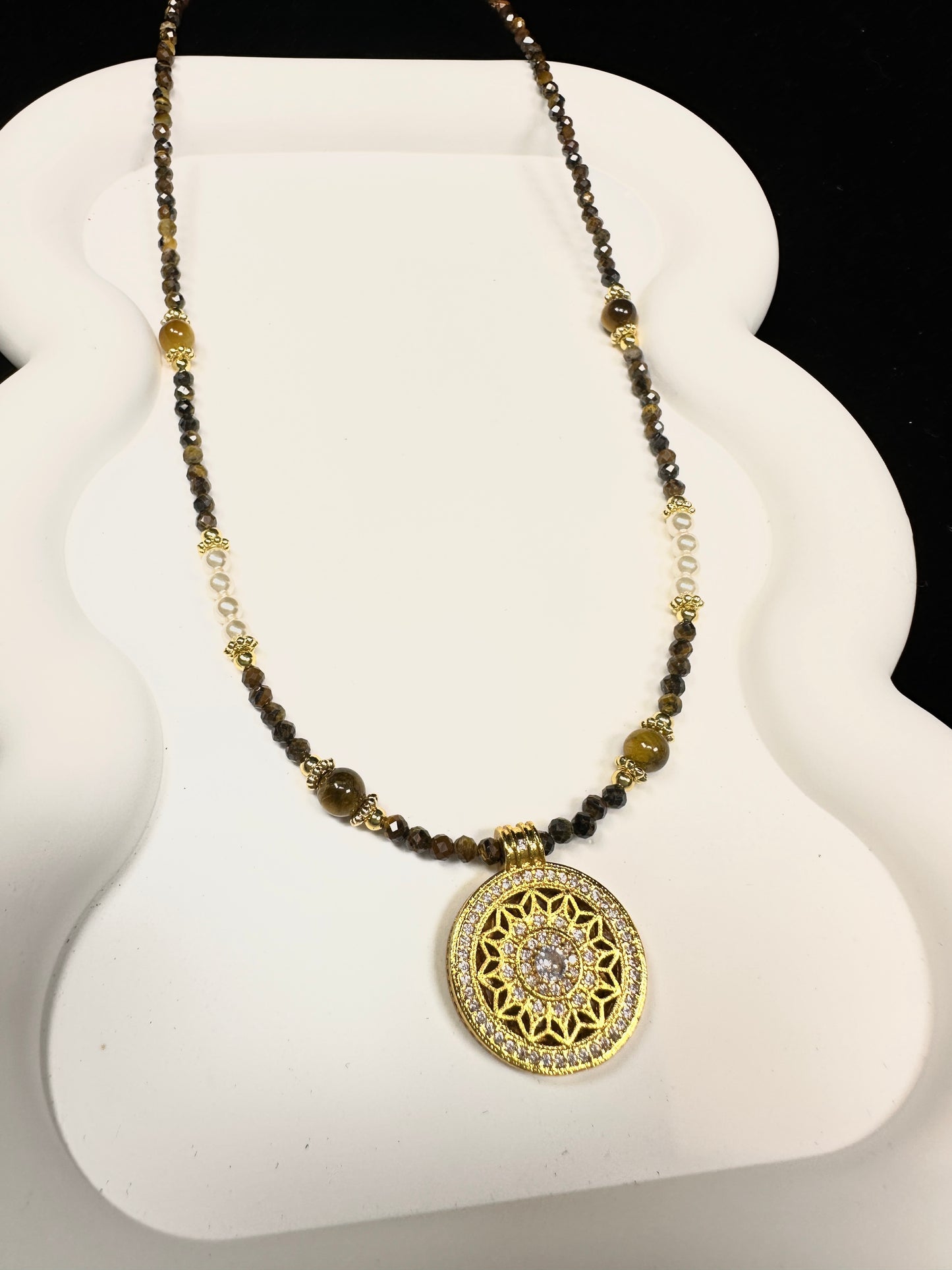 The Compass Guide Necklace (Tiger's Eye & Pearl)