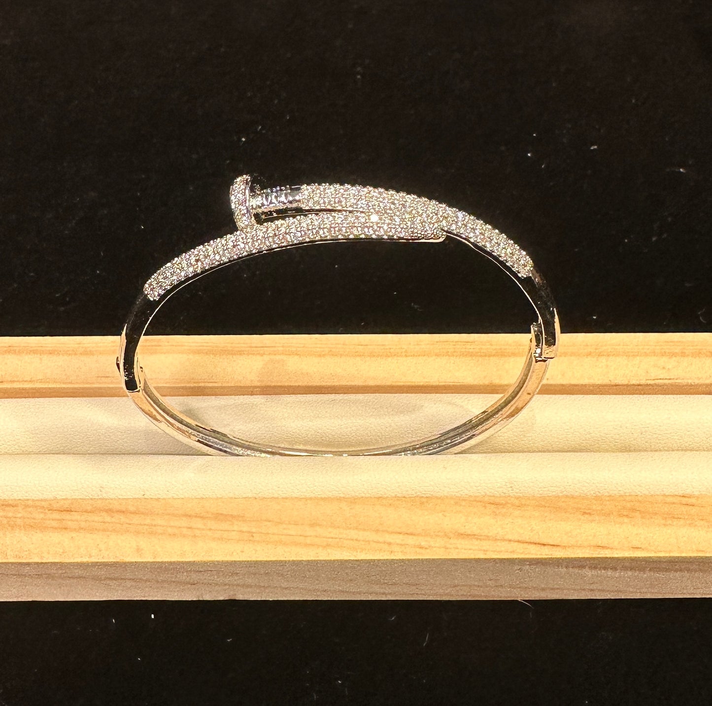 Helix Stone Bangle | Industrial Nail Design with White Stones