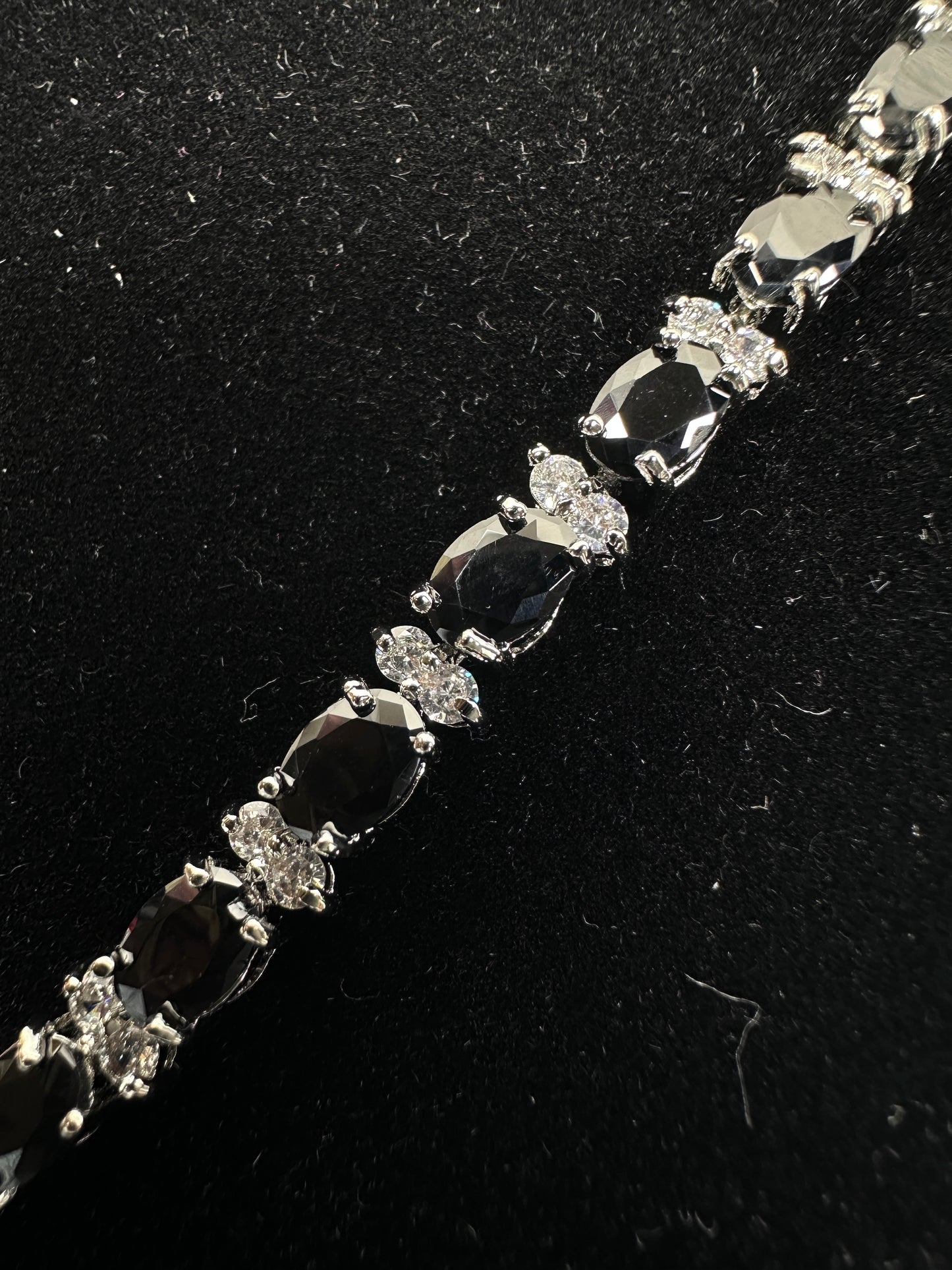 Gothic Luxury Black Oval Cubic Zirconia Tennis Bracelet | Premium Platinum-Plated Brass, Seamless Fixed 18cm Length