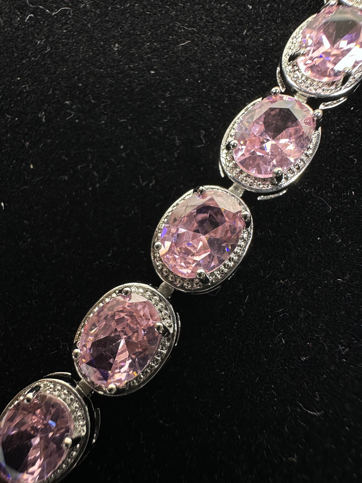 Vintage Pink Oval Halo Cubic Zirconia Link Bracelet | Premium 18K Gold Plated Brass, Fixed 18cm Length