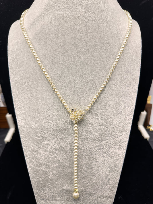 The Swan Sonata Convertible Pearl Necklace | CZ & Gold-Plated Copper