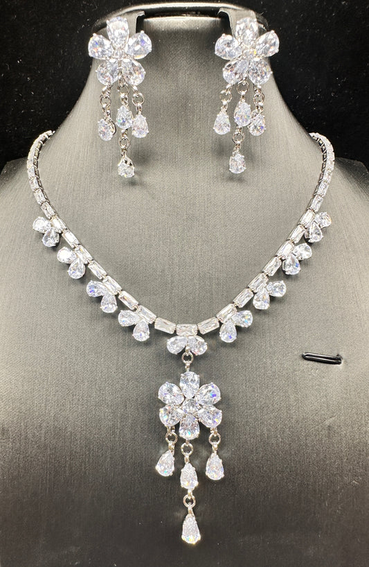 Ice Flora Symphony Set – Clear Faceted Stones on Gold-Plated White Copper