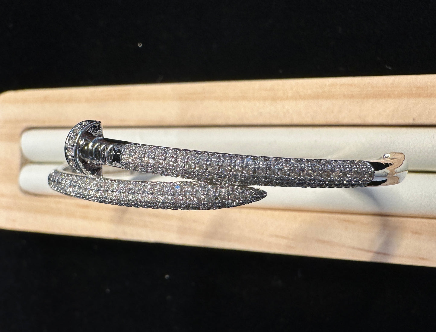 Helix Stone Bangle | Industrial Nail Design with White Stones