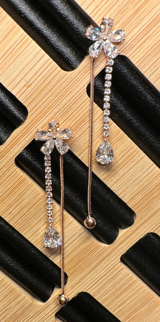 Aurora's Bloom Drop Earrings | Floral Design in Rose Gold Tone