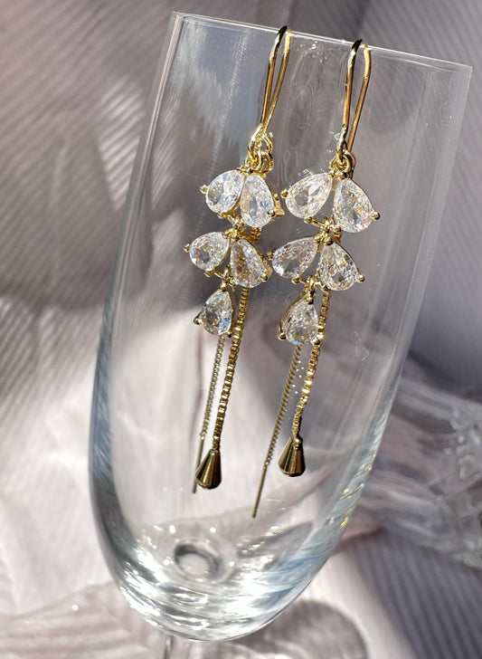 Golden Cascade Ear Threads | Dangling Teardrop Earrings